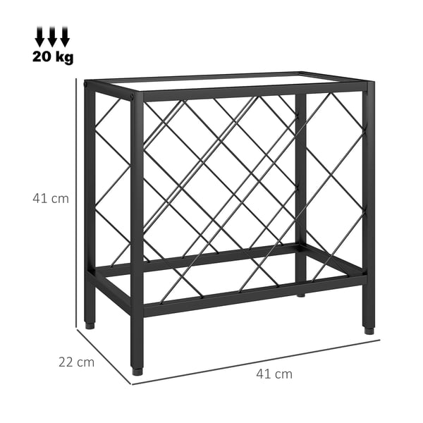 Vinställ - För 10 flaskor - Topp i härdat glas - Stålram - 41 x 22 x 41 cm - Svart