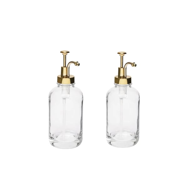 Sirupsdispenser - Pumpflaske - 500 ml - 2-pak - Lækagesikker - Rustfrit stål & glas - Guld