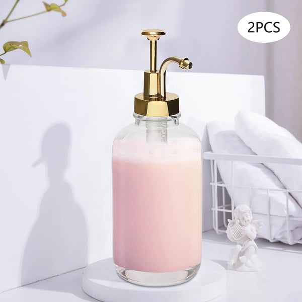Sirupsdispenser - Pumpflaske - 500 ml - 2-pak - Lækagesikker - Rustfrit stål & glas - Guld