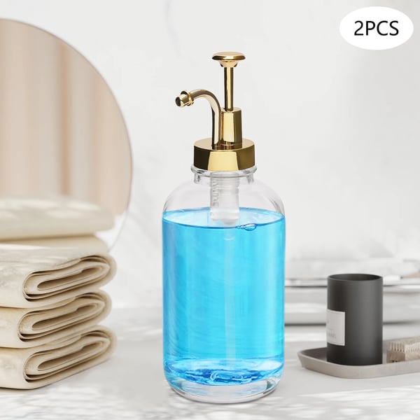 Sirupsdispenser - Pumpflaske - 500 ml - 2-pak - Lækagesikker - Rustfrit stål & glas - Guld