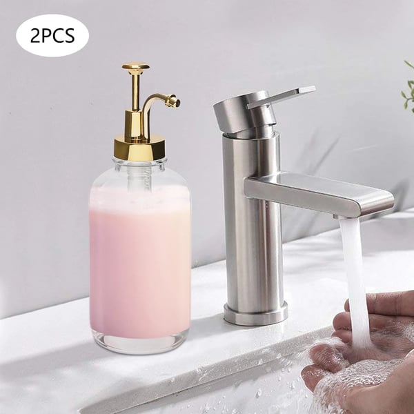 Sirupsdispenser - Pumpflaske - 500 ml - 2-pak - Lækagesikker - Rustfrit stål & glas - Guld