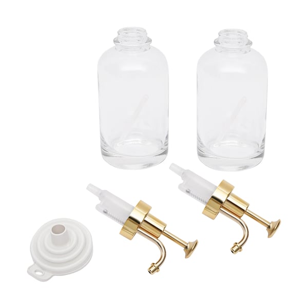Sirupsdispenser - Pumpflaske - 500 ml - 2-pak - Lækagesikker - Rustfrit stål & glas - Guld