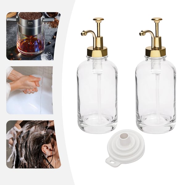 Sirupsdispenser - Pumpflaske - 500 ml - 2-pak - Lækagesikker - Rustfrit stål & glas - Guld