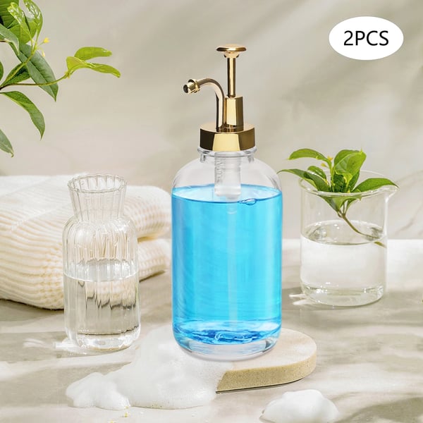 Sirupsdispenser - Pumpflaske - 500 ml - 2-pak - Lækagesikker - Rustfrit stål & glas - Guld