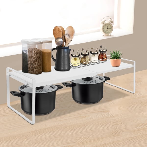 Køkkenorganizer - Udtrækkelig skabshylde - Justerbar 34–63 cm - Jern - Bæreevne 10 kg - Til gryder & pander - Sort