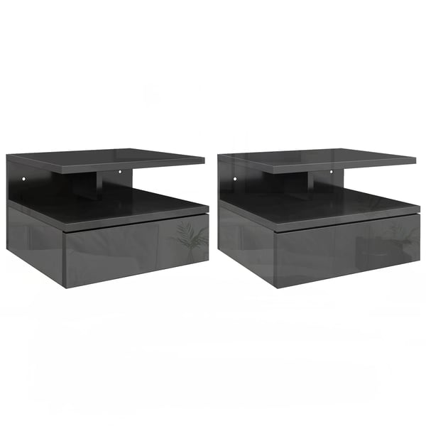 Set med 2 nattduksbord - Väggmonterade sängbord - Låda och öppen hylla - Modern marockansk stil - Svart