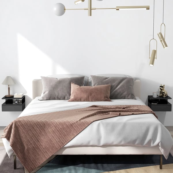 Set med 2 nattduksbord - Väggmonterade sängbord - Låda och öppen hylla - Modern marockansk stil - Svart