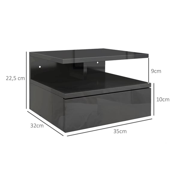 Set med 2 nattduksbord - Väggmonterade sängbord - Låda och öppen hylla - Modern marockansk stil - Svart