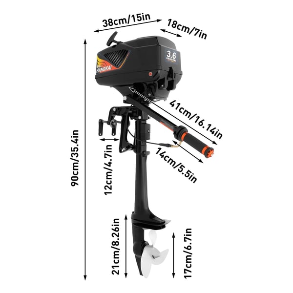 Påhængsmotor - 3,6 hk 2-takt - 55 cm³ - 2,6 kW - 4000–5500 o/min - Benzin - Sort