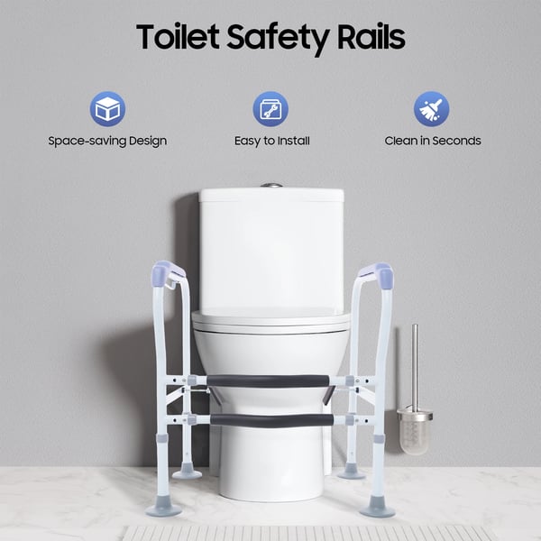 Toilet sikkerhedsramme - Toiletarmstøtte - Højdejusterbar 65–78 cm - Bredde 60–65 cm - Bæreevne 150 kg - Vandtæt - Hvid