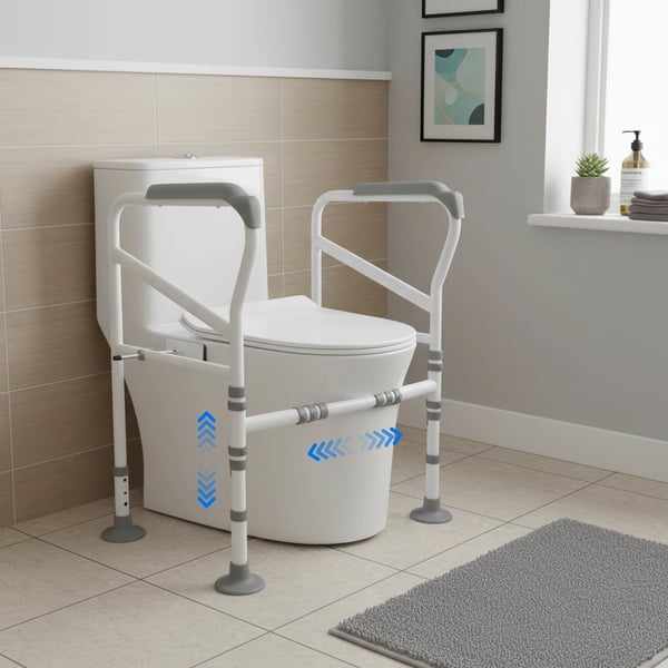 Toiletstøtte - Fritstående sikkerhedsramme - Skridsikre armlæn - Bæreevne 150 kg - Kulstofstål - Gummifødder - Til ældre & handicappede
