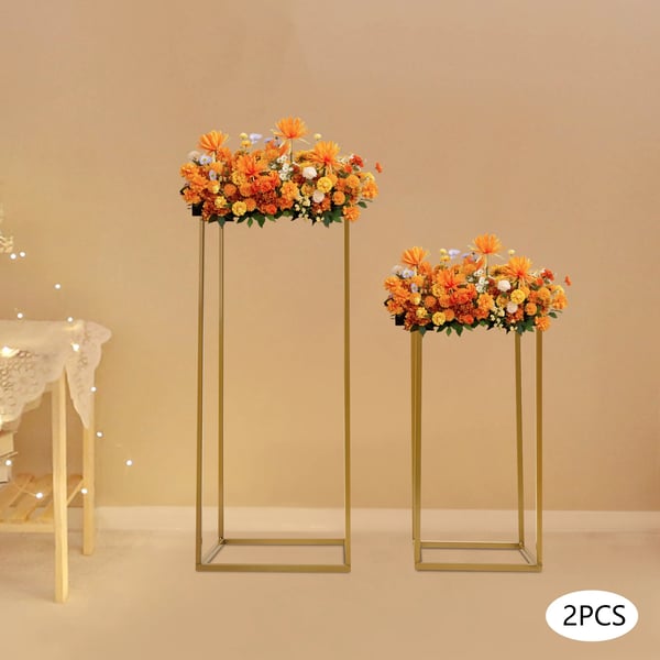 Blomsterstander til bryllup - Rektangulær borddekoration - 4-pak - Jern - 20×20×40 cm & 24×24×60 cm - Stabil og holdbar - Guld