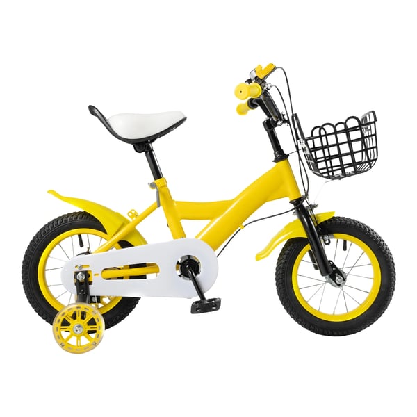 Børnecykel - 30,5 cm hjul - For 2–4 år, 80–95 cm - Maks 50 kg - Foran kaliperbremse, bagbremse - Kulstofstålramme - Gul