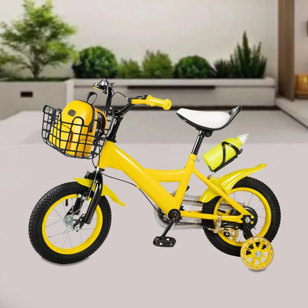 Børnecykel - 30,5 cm hjul - For 2–4 år, 80–95 cm - Maks 50 kg - Foran kaliperbremse, bagbremse - Kulstofstålramme - Gul