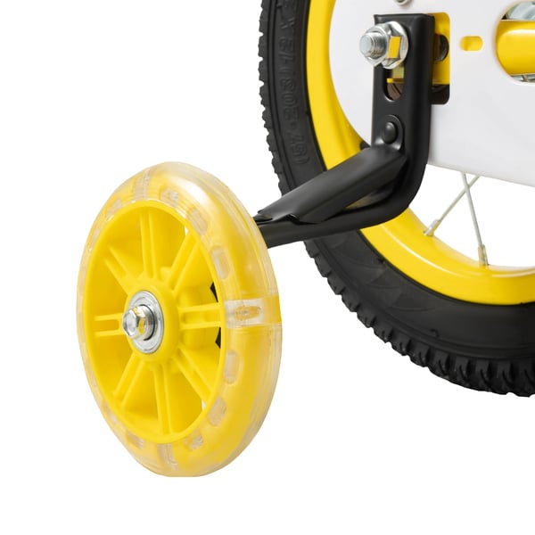 Børnecykel - 30,5 cm hjul - For 2–4 år, 80–95 cm - Maks 50 kg - Foran kaliperbremse, bagbremse - Kulstofstålramme - Gul