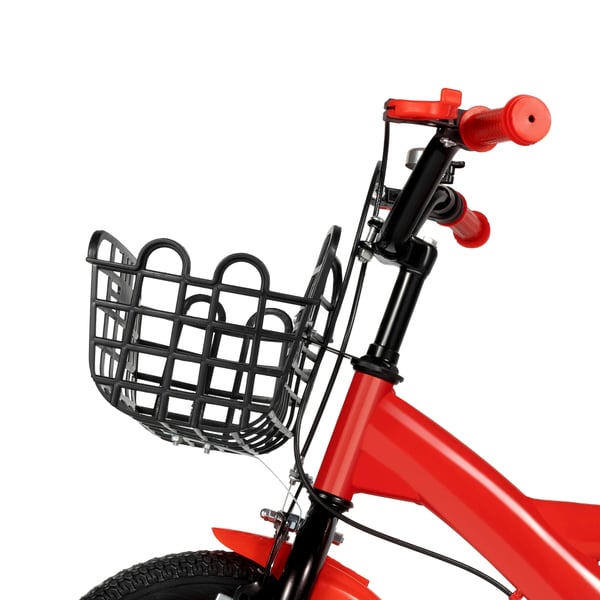 Børnecykel - 30 cm hjul - Støttehjul - Dobbeltbremse (foran kaliber, bag bånd) - Ramme i kulstofstål - Skridsikre greb - Flaskeholder - Rød