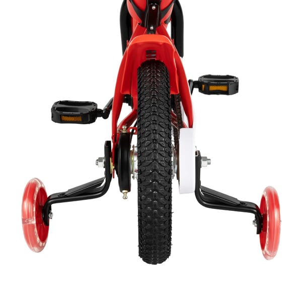 Børnecykel - 30 cm hjul - Støttehjul - Dobbeltbremse (foran kaliber, bag bånd) - Ramme i kulstofstål - Skridsikre greb - Flaskeholder - Rød