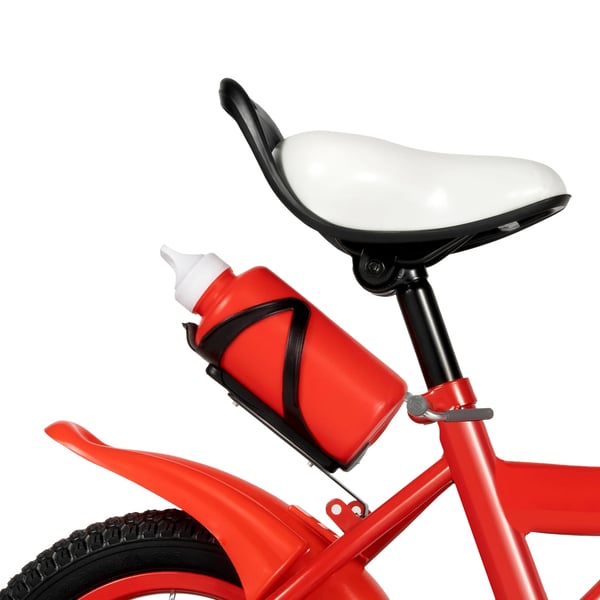 Børnecykel - 30 cm hjul - Støttehjul - Dobbeltbremse (foran kaliber, bag bånd) - Ramme i kulstofstål - Skridsikre greb - Flaskeholder - Rød
