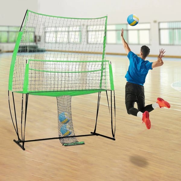 Volleyball træningsnet - Gulvmonteret - 244 x 335 cm - Til Legeplads & Idrætshal - Indendørs - Grøn