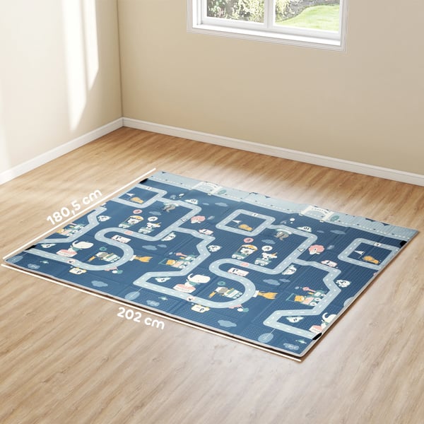 Baby lekmatta - Vändbar - Vikbar - Vadderad - Vattentät - 202 x 180,5 cm - 1 cm Tjock - Flerfärgad