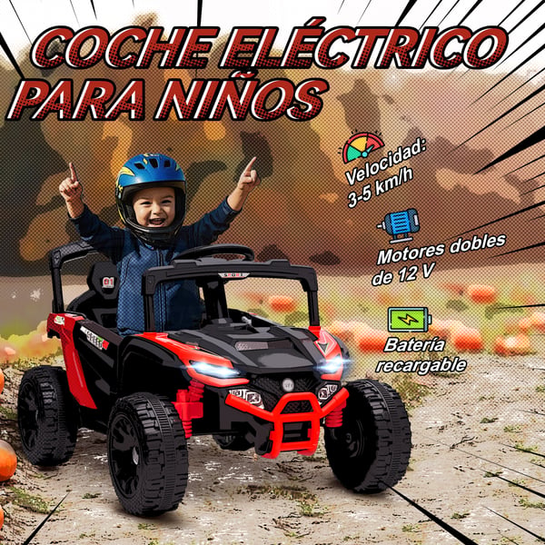Elbil för barn - Åkbil - Batteri 12 V - Två Motorer - Fjärrstyrning 2,4G - Bakre Fjädring - Strålkastare - Musik - Röd