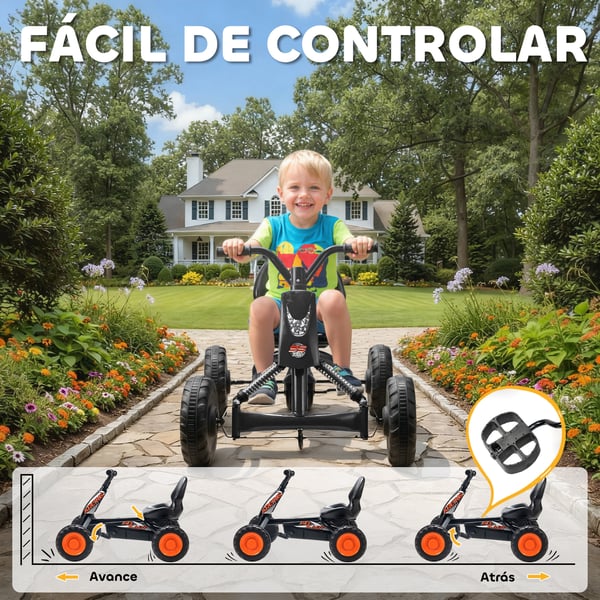 Gokart med pedaler för barn - Pedalbil - Mått 84x54x56 cm - Max 30 kg - Ålder 2–5 år - Plast - Fyra hjul - Svart