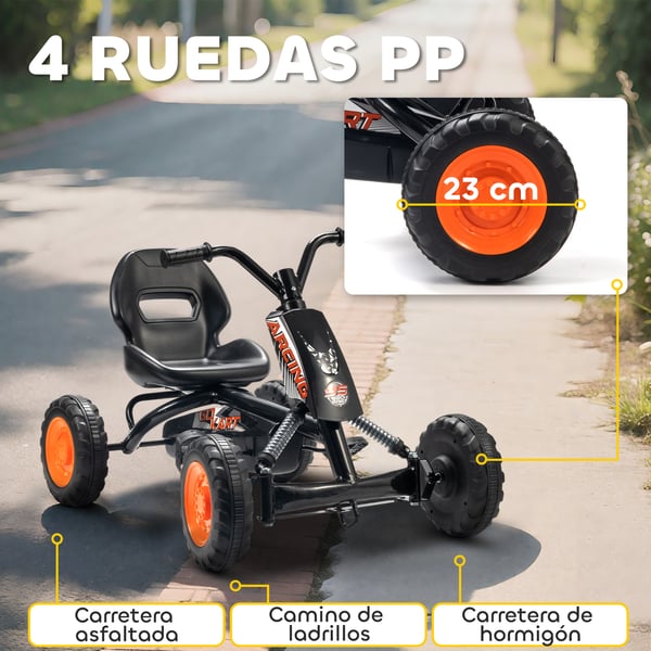 Gokart med pedaler för barn - Pedalbil - Mått 84x54x56 cm - Max 30 kg - Ålder 2–5 år - Plast - Fyra hjul - Svart