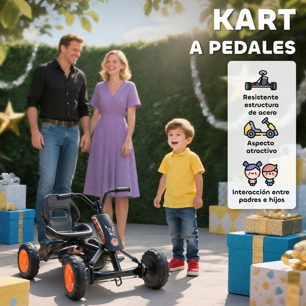 Gokart med pedaler för barn - Pedalbil - Mått 84x54x56 cm - Max 30 kg - Ålder 2–5 år - Plast - Fyra hjul - Svart