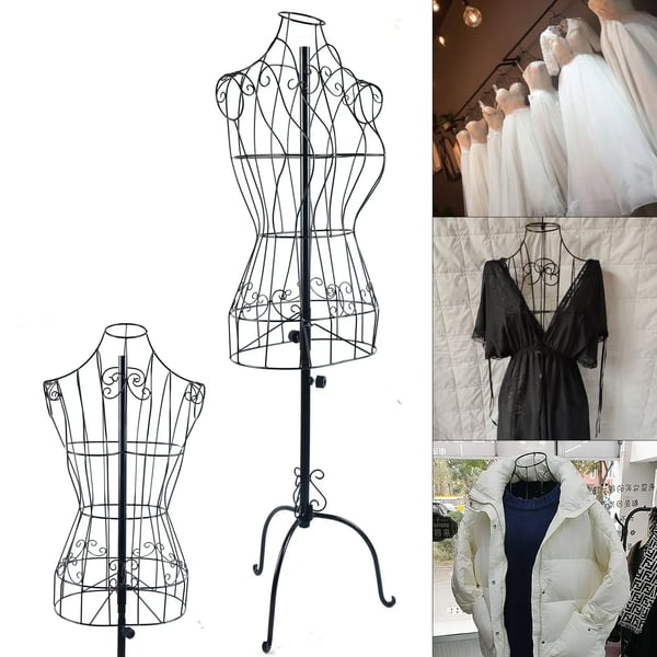 Skrædderbuste - Dame overkrop i metaltråd - Vintage - Justerbar højde 140–170 cm - Skulderbredde 32 cm - Talje 19 cm - Hals 10,5 cm