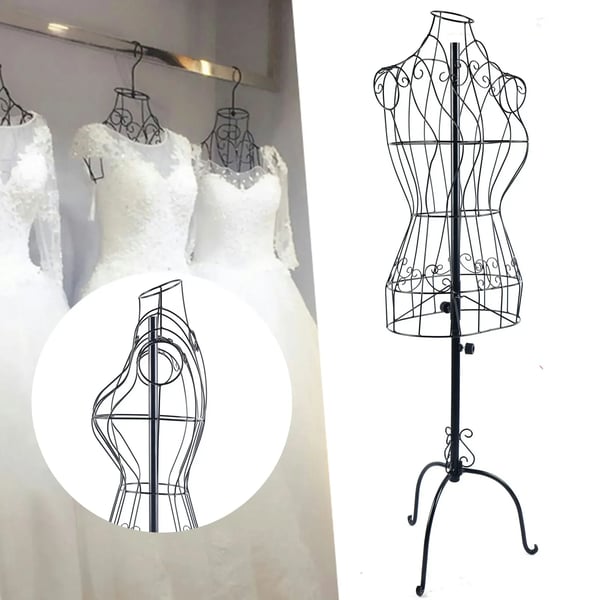 Skrædderbuste - Dame overkrop i metaltråd - Vintage - Justerbar højde 140–170 cm - Skulderbredde 32 cm - Talje 19 cm - Hals 10,5 cm