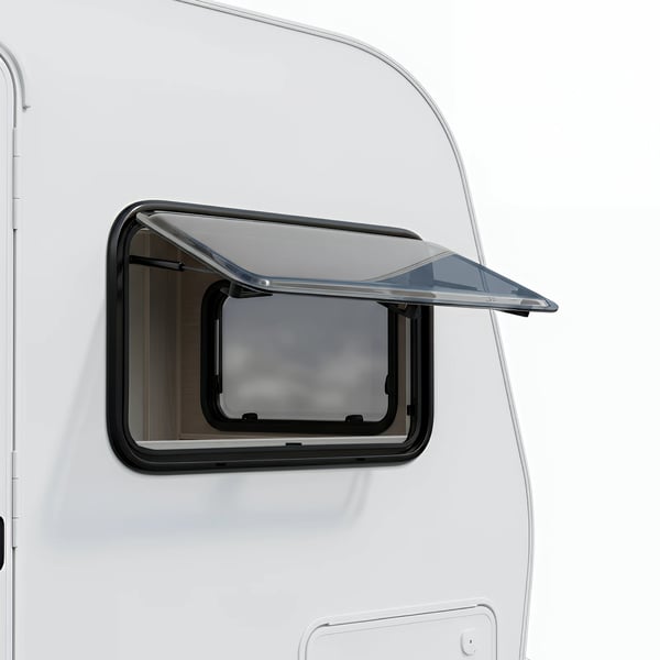 Sidevindue til autocamper - Opklappeligt vindue - 70 x 40 cm - Insektnet & Solafskærmning - Aluminiumslegering, Akryl, PVC - Sort