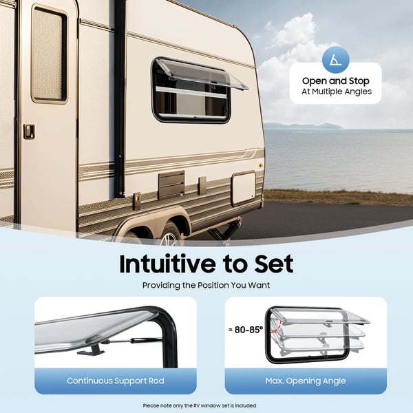 Sidevindue til autocamper - Opklappeligt vindue - 70 x 40 cm - Insektnet & Solafskærmning - Aluminiumslegering, Akryl, PVC - Sort