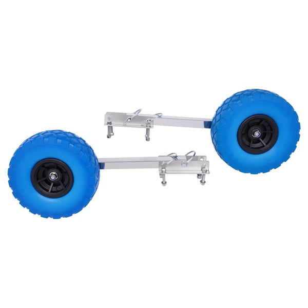 Bådtrailer - Akterhjul til oppustelig båd - 25 cm hjuldiameter - Max 150 kg - Beslag 15×8,5 cm - Rustfrit stål + plast - Blå
