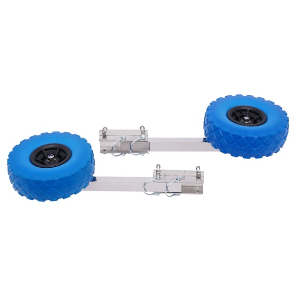 Bådtrailer - Akterhjul til oppustelig båd - 25 cm hjuldiameter - Max 150 kg - Beslag 15×8,5 cm - Rustfrit stål + plast - Blå