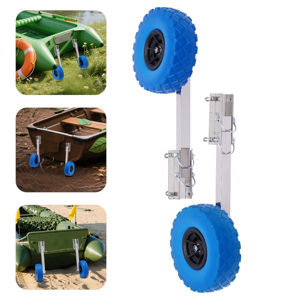 Bådtrailer - Akterhjul til oppustelig båd - 25 cm hjuldiameter - Max 150 kg - Beslag 15×8,5 cm - Rustfrit stål + plast - Blå