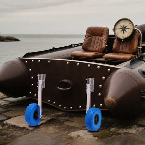 Bådtrailer - Akterhjul til oppustelig båd - 25 cm hjuldiameter - Max 150 kg - Beslag 15×8,5 cm - Rustfrit stål + plast - Blå