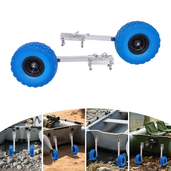 Bådtrailer - Akterhjul til oppustelig båd - 25 cm hjuldiameter - Max 150 kg - Beslag 15×8,5 cm - Rustfrit stål + plast - Blå