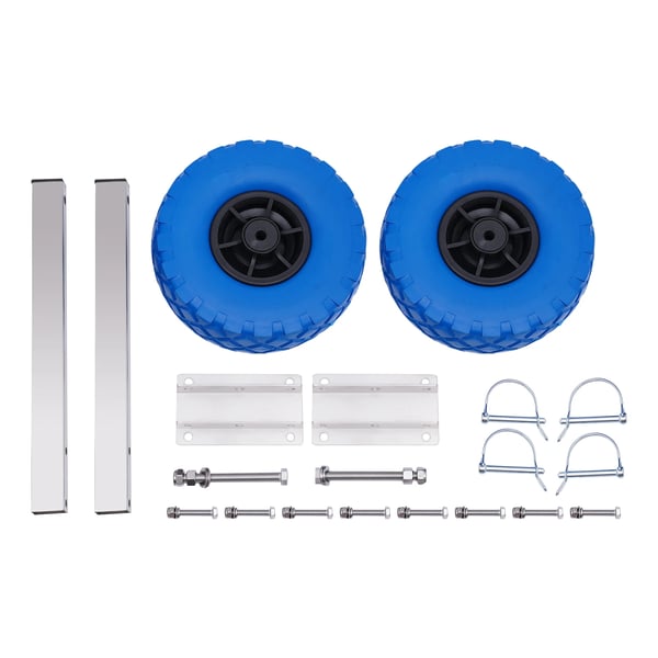 Bådtrailer - Akterhjul til oppustelig båd - 25 cm hjuldiameter - Max 150 kg - Beslag 15×8,5 cm - Rustfrit stål + plast - Blå