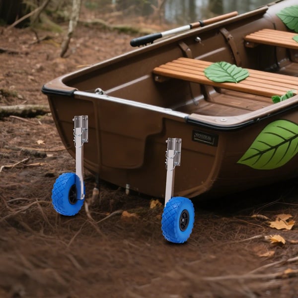 Bådtrailer - Akterhjul til oppustelig båd - 25 cm hjuldiameter - Max 150 kg - Beslag 15×8,5 cm - Rustfrit stål + plast - Blå