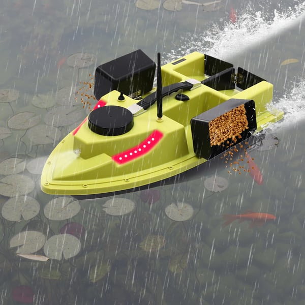 Foderbåd bait boat - Agnudlægger - 40W Effekt, 2,4G Fjernkontrol, LCD-skærm, IP65 Vandtæt, 7,4V Batteri, 1–2 t Driftstid - Grøn