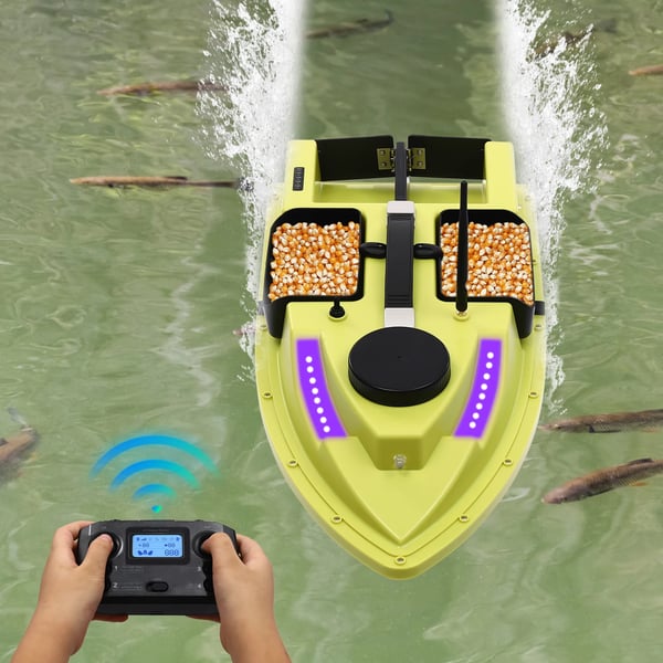 Foderbåd bait boat - Agnudlægger - 40W Effekt, 2,4G Fjernkontrol, LCD-skærm, IP65 Vandtæt, 7,4V Batteri, 1–2 t Driftstid - Grøn