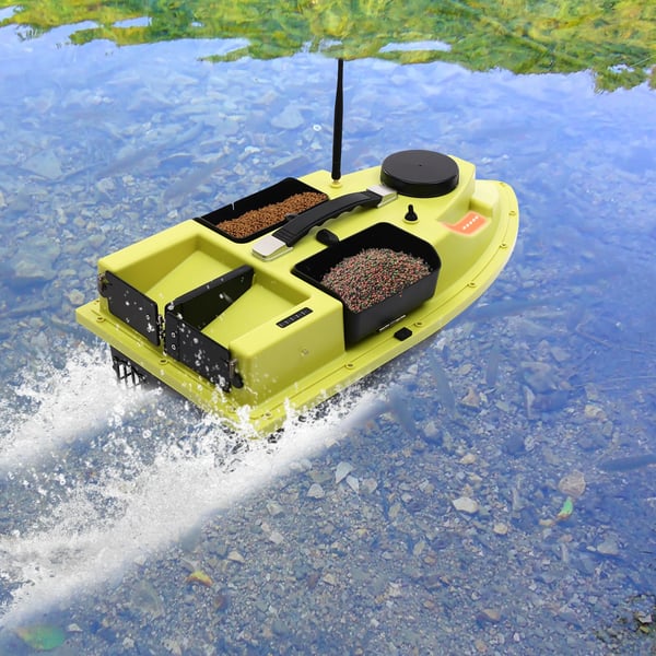 Foderbåd bait boat - Agnudlægger - 40W Effekt, 2,4G Fjernkontrol, LCD-skærm, IP65 Vandtæt, 7,4V Batteri, 1–2 t Driftstid - Grøn