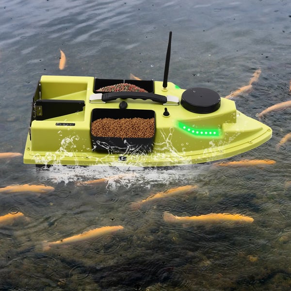 Foderbåd bait boat - Agnudlægger - 40W Effekt, 2,4G Fjernkontrol, LCD-skærm, IP65 Vandtæt, 7,4V Batteri, 1–2 t Driftstid - Grøn