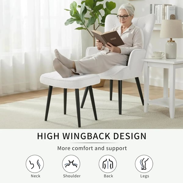 Recliner-lænestol 2-i-1 med fodskammel - TV-stol/øreklapstol - Lænefunktion - Stofpolstret - Moderne design - Hvid