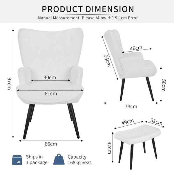 Recliner-lænestol 2-i-1 med fodskammel - TV-stol/øreklapstol - Lænefunktion - Stofpolstret - Moderne design - Hvid
