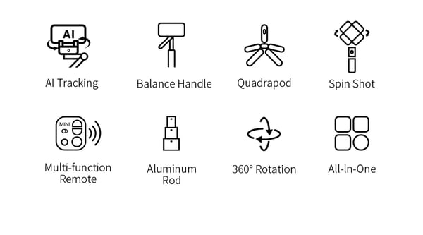 C16 - Gimbal-stabilisator til actionkamera - 360° rotation - Anti-shake stabilisering - Kulstoffiber - Foldet længde 13,8 cm - Fjernbetjening - Sort