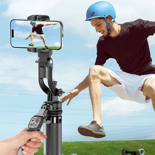 C16 - Gimbal-stabilisator til actionkamera - 360° rotation - Anti-shake stabilisering - Kulstoffiber - Foldet længde 13,8 cm - Fjernbetjening - Sort