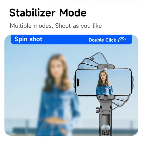 C16 - Gimbal-stabilisator til actionkamera - 360° rotation - Anti-shake stabilisering - Kulstoffiber - Foldet længde 13,8 cm - Fjernbetjening - Sort