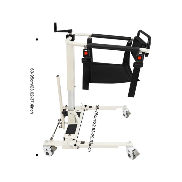 Forflytningsstol - Transferstol - Justerbar højde 35–70 cm - Til kropsbredde under 47 cm - Hvid