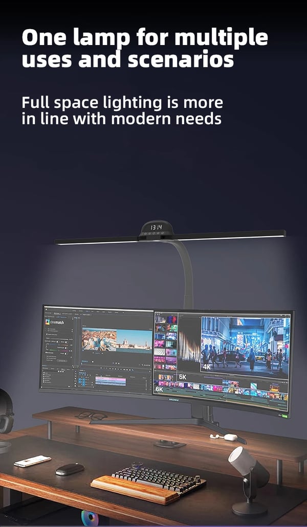 Smart LED skrivebordslampe - TB-125SXTR-G-04X - 12 W - 5 Farvetemperaturer - Dæmpbar - Bevægelsessensor - Fjernbetjening & Touch - Uden pære - Sort